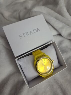 Strada Bright & Bold Yellow Silicone Watch with Gold Accents